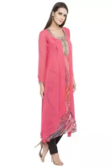 Pink Embroidered Georgette Party Wear Kurti