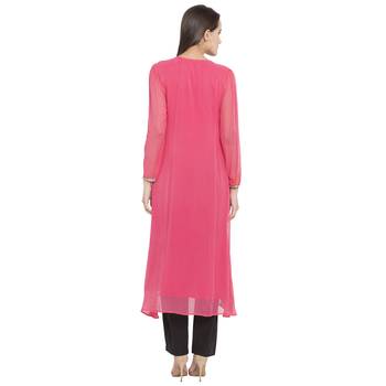 Pink Embroidered Georgette Party Wear Kurti 4