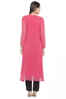Pink Embroidered Georgette Party Wear Kurti