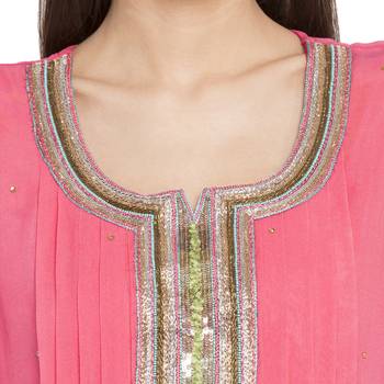 Pink Embroidered Georgette Party Wear Kurti 5