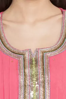 Pink Embroidered Georgette Party Wear Kurti