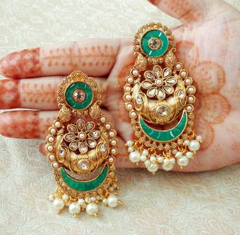 Lalso Designer Green Kundan Pearl Drops Earrings - LKE05_GR 1