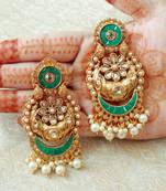 Lalso Designer Green Kundan Pearl Drops Earrings - LKE05_GR