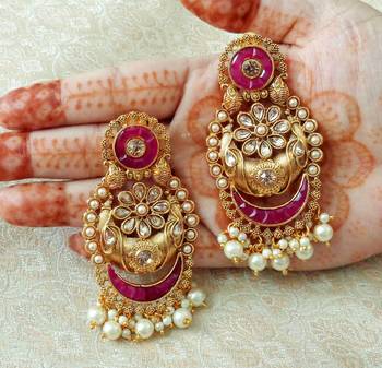 Lalso Designer Ruby Kundan Pearl Drops Earrings - LKE05_RB 1