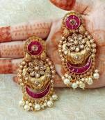 Lalso Designer Ruby Kundan Pearl Drops Earrings - LKE05_RB
