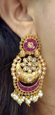 Lalso Designer Ruby Kundan Pearl Drops Earrings - LKE05_RB 2