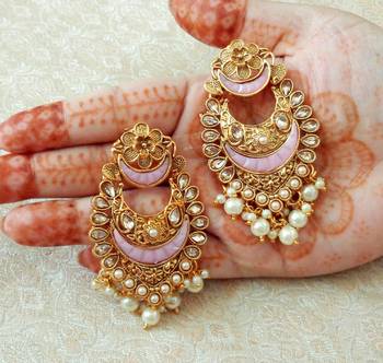 Lalso Designer Baby Pink Kundan Pearl Drops Earrings - LKE06_BP 1