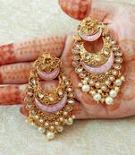 Lalso Designer Baby Pink Kundan Pearl Drops Earrings - LKE06_BP