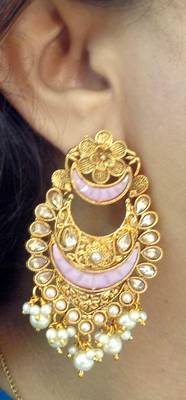 Lalso Designer Baby Pink Kundan Pearl Drops Earrings - LKE06_BP 2