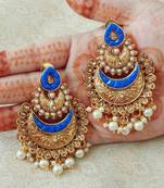 Lalso Designer Blue Kundan Pearl Drops Earrings - LKE07_BL