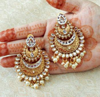 Lalso Designer White Kundan Pearl Drops Earrings - LKE07_WT 1