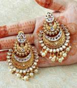 Lalso Designer White Kundan Pearl Drops Earrings - LKE07_WT