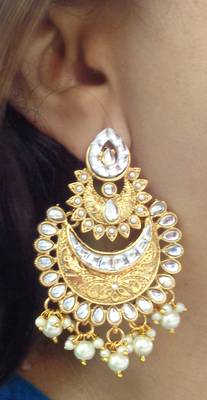 Lalso Designer White Kundan Pearl Drops Earrings - LKE07_WT 2