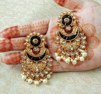 Lalso Designer Black Kundan Pearl Drops Earrings - LKE08_BK 1