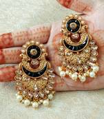 Lalso Designer Black Kundan Pearl Drops Earrings - LKE08_BK