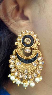 Lalso Designer Black Kundan Pearl Drops Earrings - LKE08_BK 2