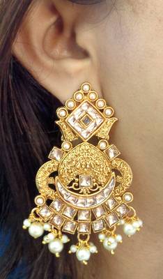 Lalso Designer Golden Kundan Pearl Drops Earrings - LKE09_LCT 2