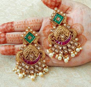 Lalso Designer Multicolor Kundan Pearl Drops Earrings - LKE09_MG 1