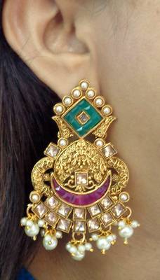 Lalso Designer Multicolor Kundan Pearl Drops Earrings - LKE09_MG 2