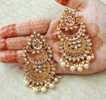 Lalso Designer Golden Kundan Pearl Drops Earrings - LKE10_LCT 1