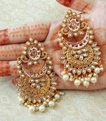 Lalso Designer Golden Kundan Pearl Drops Earrings - LKE10_LCT