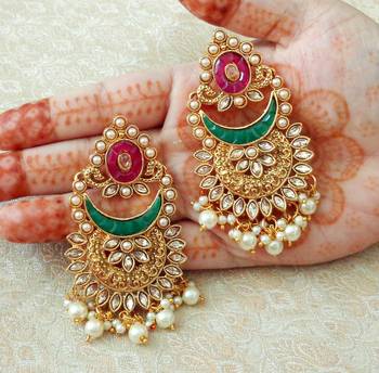 Lalso Designer Multicolor Kundan Pearl Drops Earrings - LKE10_MG 1