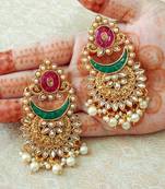 Lalso Designer Multicolor Kundan Pearl Drops Earrings - LKE10_MG