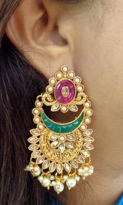 Lalso Designer Multicolor Kundan Pearl Drops Earrings - LKE10_MG 2