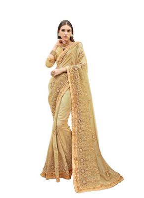 Beige woven satin saree with blouse 1