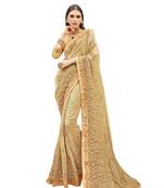 Beige woven satin saree with blouse