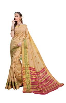 Beige woven art silk saree with blouse 1