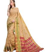Beige woven art silk saree with blouse