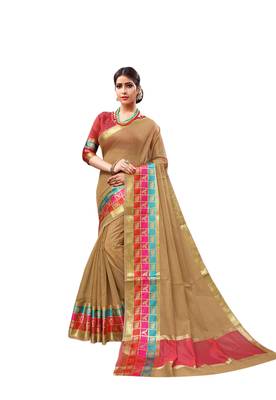 Beige woven cotton silk saree with blouse 1