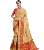 Beige woven cotton silk saree with blouse