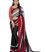 Black printed crepe saree with blouse