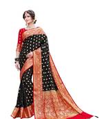Black woven art silk saree with blouse