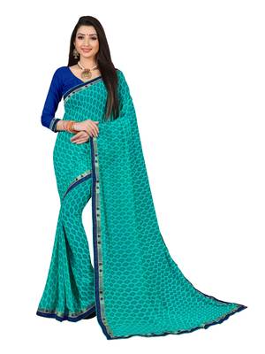 Blue printed georgette saree with blouse 1