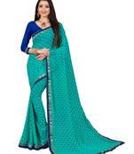 Blue printed georgette saree with blouse