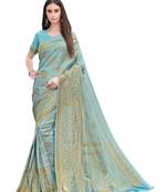 Blue woven jacquard saree with blouse