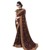 Brown embroidered georgette saree with blouse