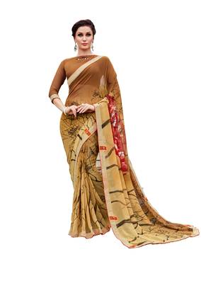 Brown printed  georgette saree with blouse 1
