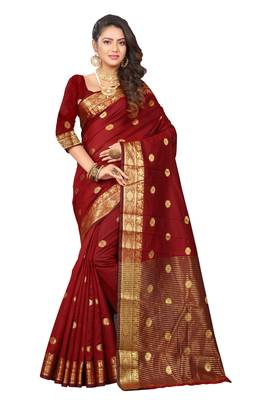 Brown woven cotton silk saree with blouse 1