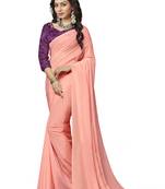 Dark peach printed crepe saree with blouse