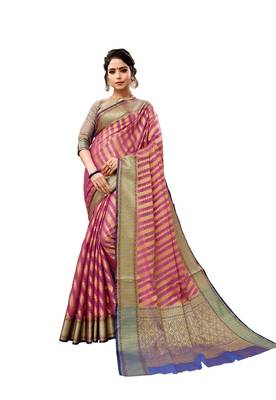 Dark pink woven art silk saree with blouse 1