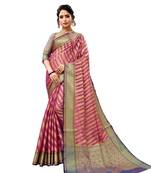 Dark pink woven art silk saree with blouse