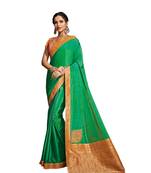 Green embroidered silk blend saree with blouse