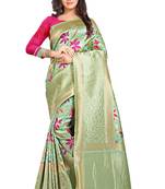 Green woven art silk saree with blouse