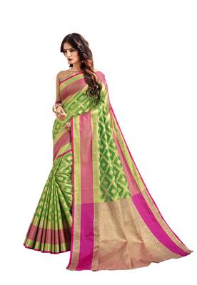 Green woven art silk saree with blouse 1