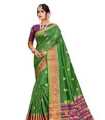 Green woven cotton silk saree with blouse