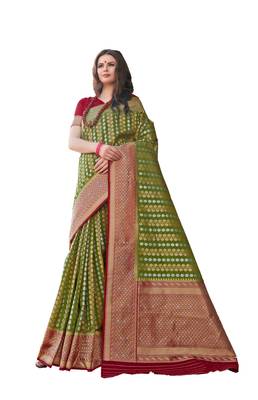 Green woven art silk saree with blouse 1